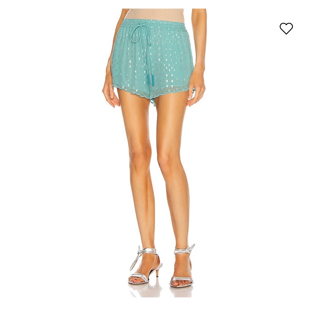 Rococo Sand Shorts Size L NWT Aqua With Silver Metallic Print Elegant